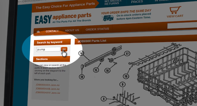Here is where you can enter in a part description.This user is ready to click the search button after entering the word 'rack'. They could be looking for a part that is included in the rack for this appliance or the acutal rack itsef.